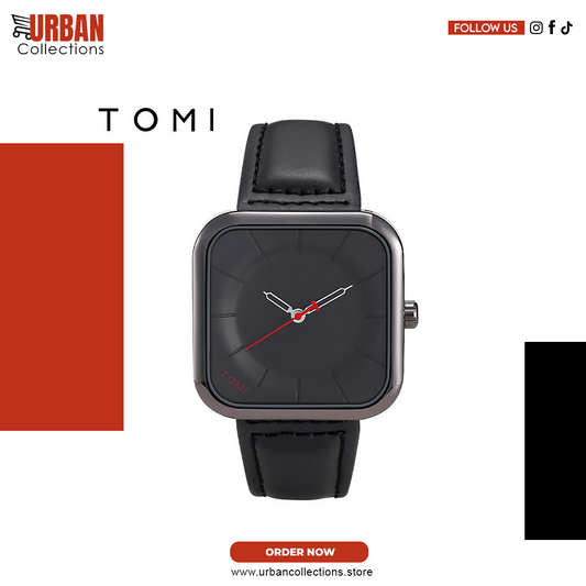 Tomi Watch Square Dial - Black & Brown Straps