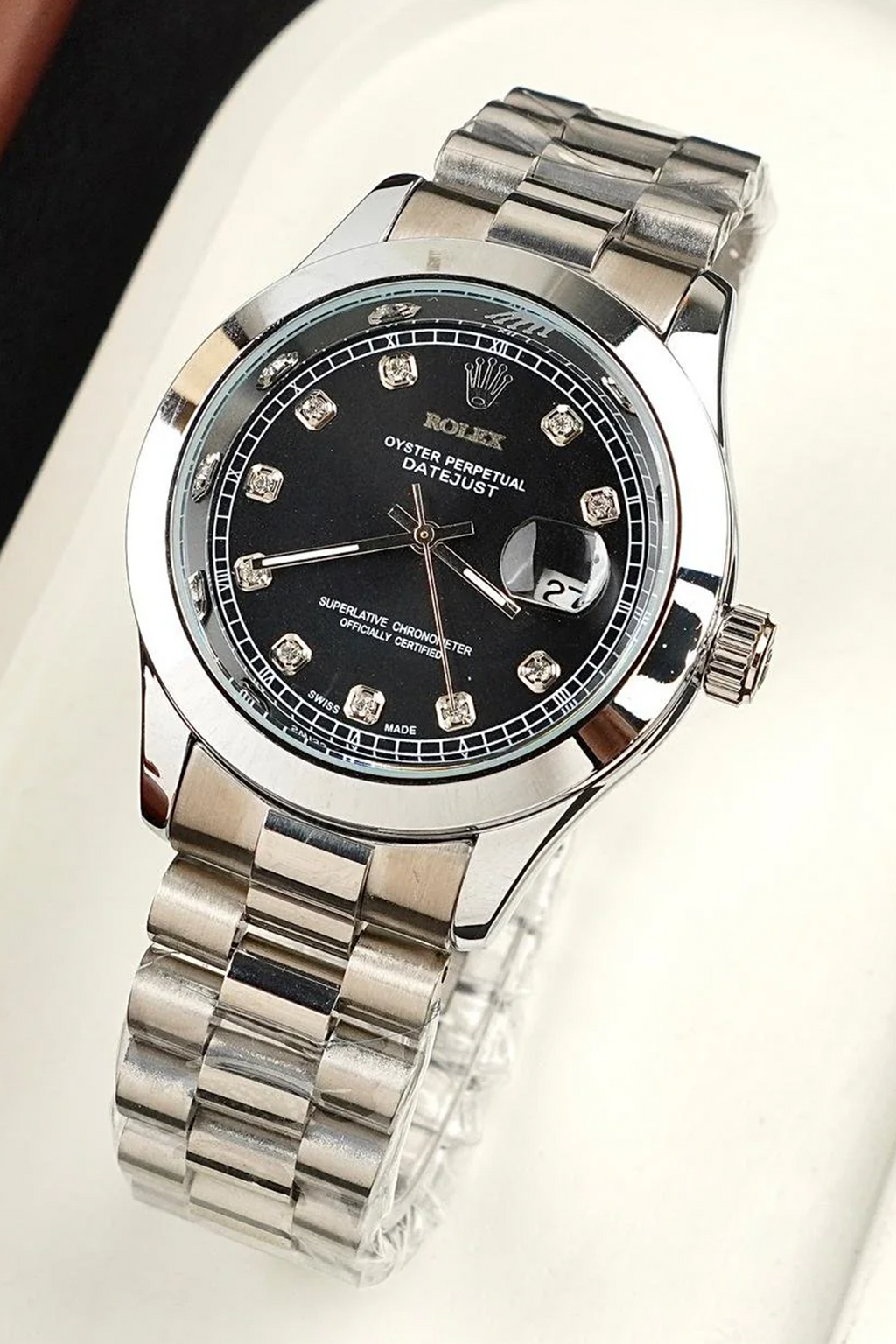 Rolex Watch – silver with black Dial
